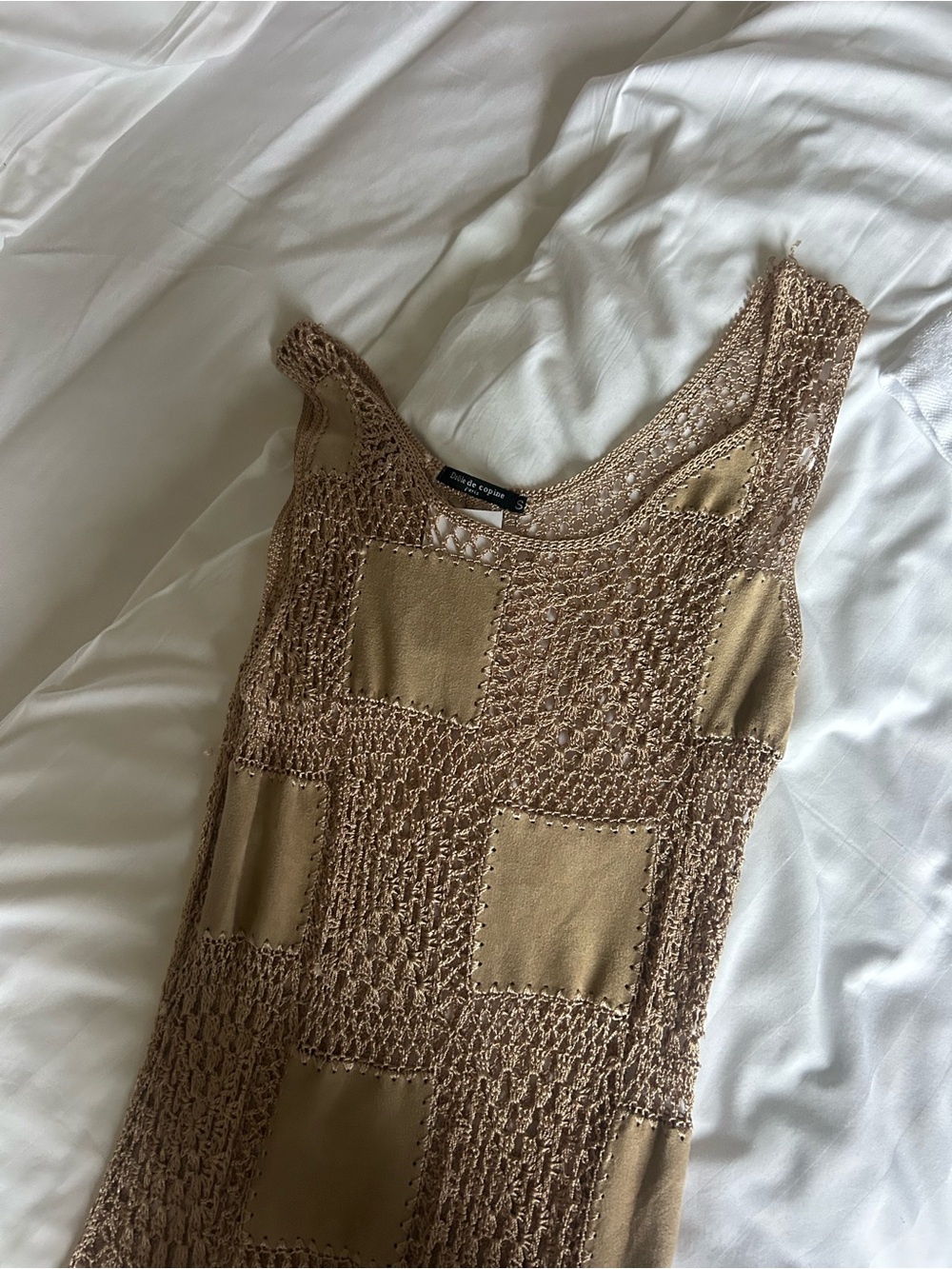 Vintage dress from Paris Beige Crochet Panel Tank Dress by - Picture 2 of 3